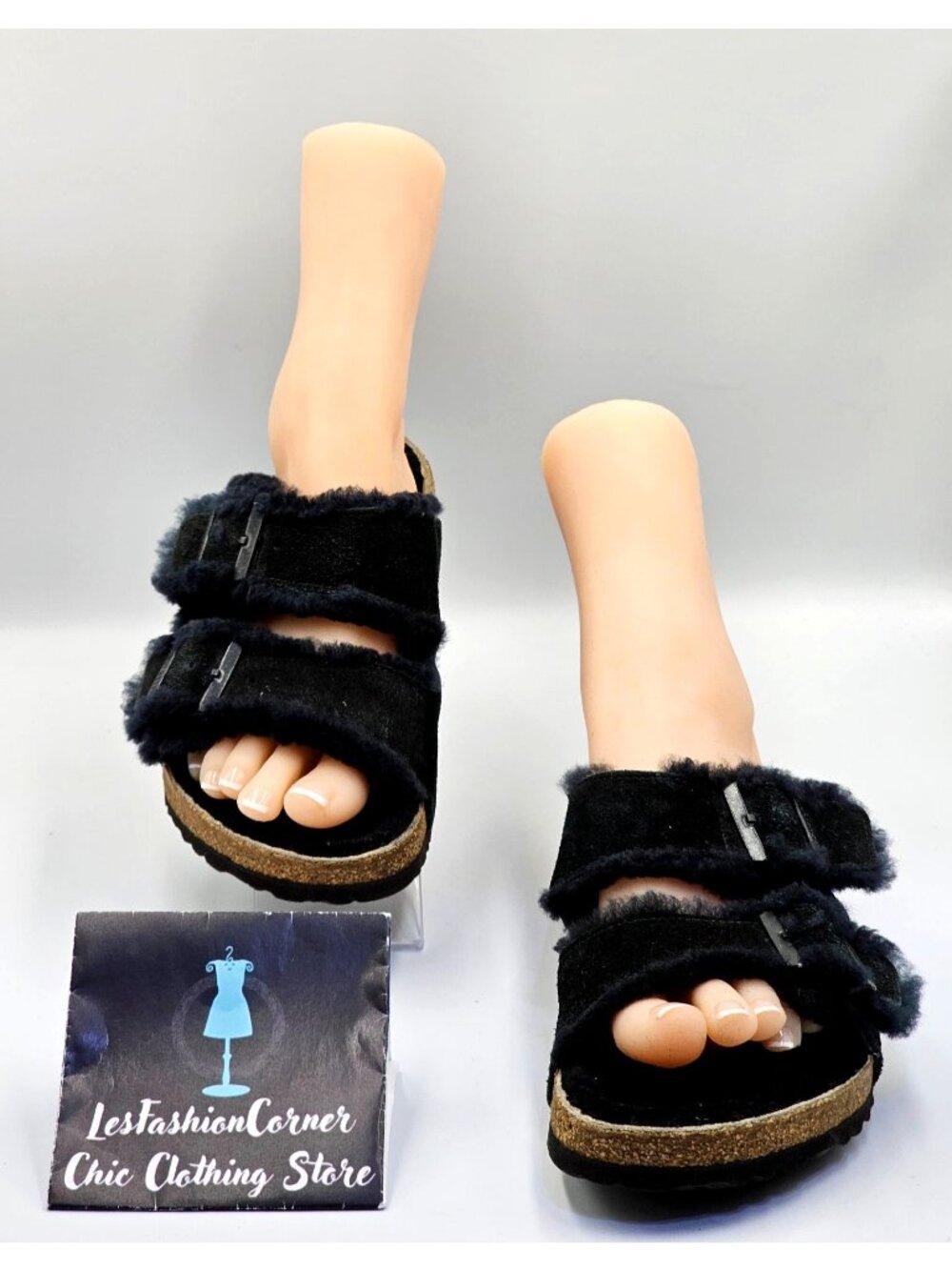 Birkenstock Women's Black Suede Leather Shearling Arizona Sandals Size 8 2706 - Picture 3 of 16